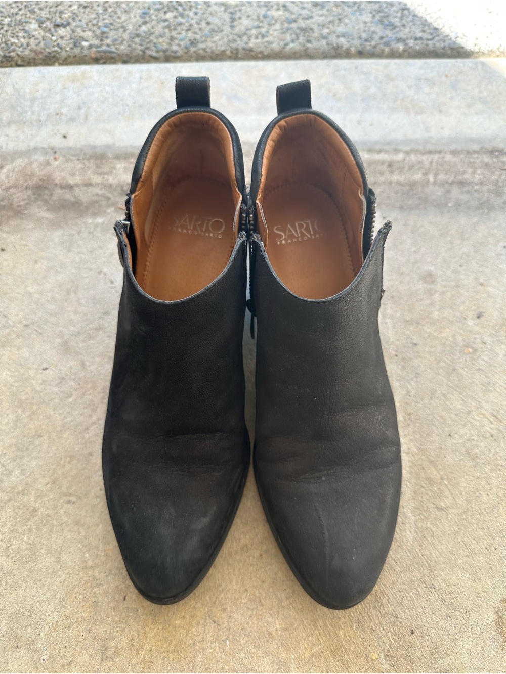 SARTO By Franco Sarto Black Leather Ankle Booties with Side Zip